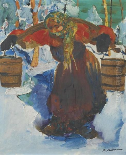 Russian Baba Carrying Water Oil Painting by Philippe Andreevitch Maliavine