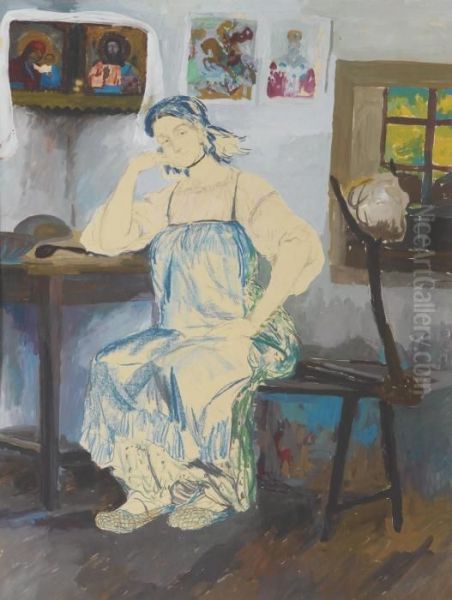 Seated Woman In An Interior Oil Painting by Philippe Andreevitch Maliavine