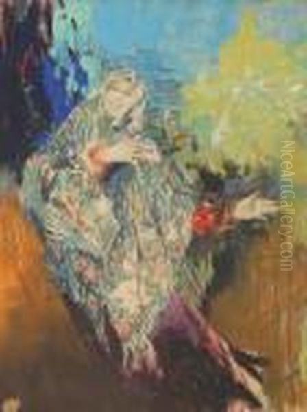 Dancing Peasant Woman In A Colourful Shawl Oil Painting by Philippe Andreevitch Maliavine