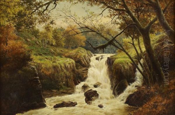 Falls Of Machna, North Wales Oil Painting by William Henry Mander