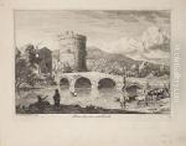 Ponte Lucano Sotto Tivoli Oil Painting by Adriaen Manglard