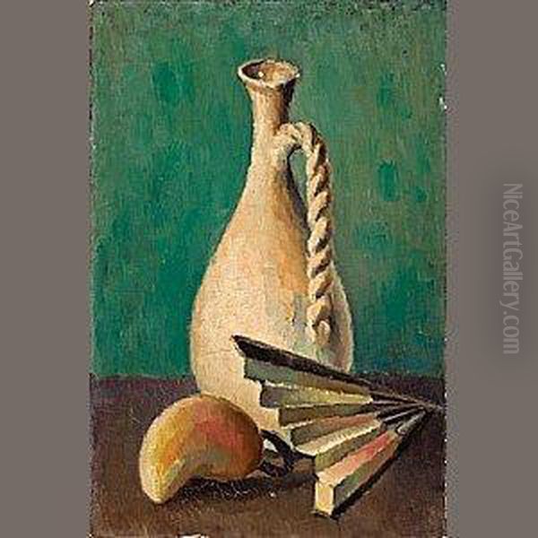 Still Life With Jug, Pear And Fan Oil Painting by Edward Middleton Manigault