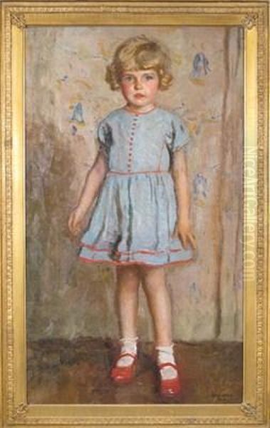 Portrait Of A Young Girl Wearing Blue Oil Painting by Harrington Mann