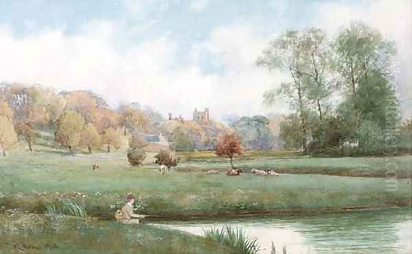 Haddon Hall and the river Wye Oil Painting by Robert Hollands Walker