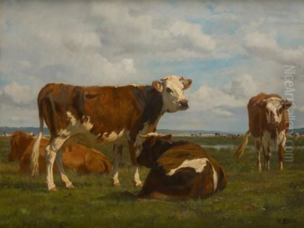 Vaches Au Paturage Oil Painting by Adolphe Charles Marais