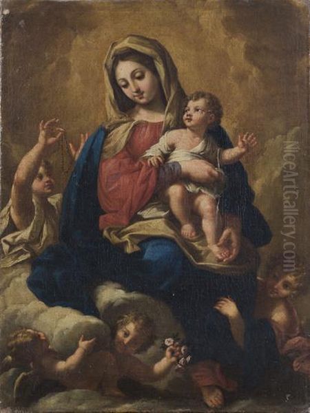 Madonna Con Bambino In Gloria Tra Quattro Angeli Oil Painting by Carlo Maratta or Maratti