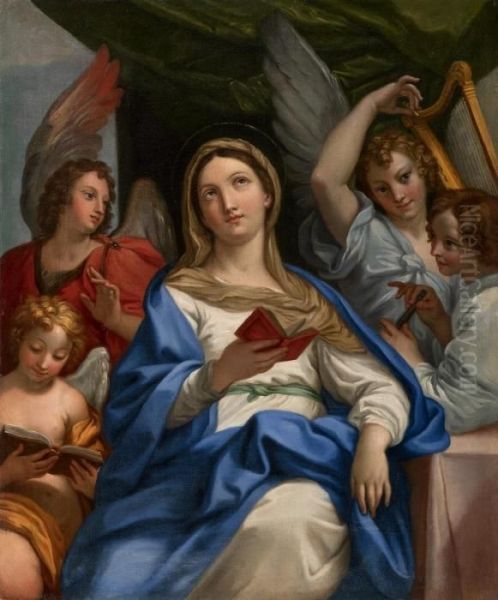 Madonna Mit Musizierenden Engeln Oil Painting by Carlo Maratta or Maratti