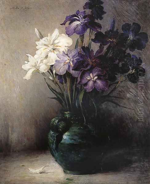 Japanese Iris - Six Varieties Oil Painting by John Ferguson Weir