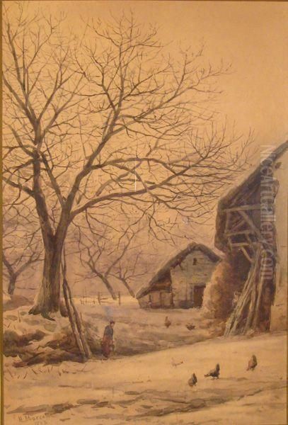 Paysage Enneige Oil Painting by Henri Marcette