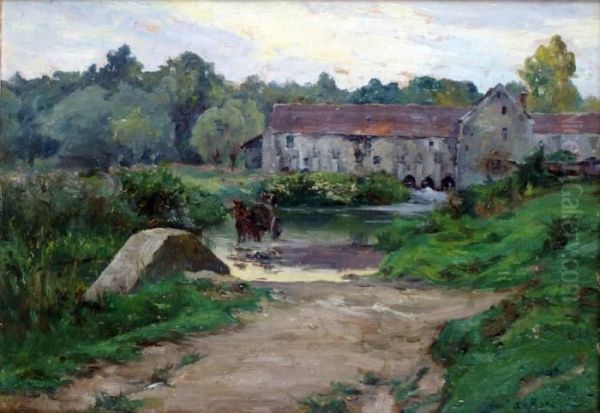 Le Gue Du Moulin De Beau-moulin Pres De Nemours Oil Painting by Ernest G. Marche