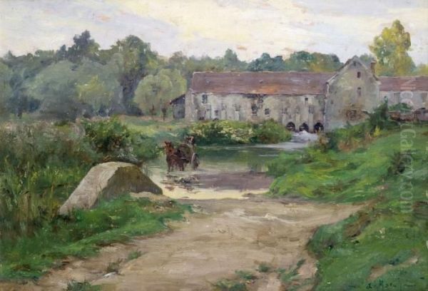 Le Gue Du Moulin De Beau-moulin Pres De Nemours Oil Painting by Ernest G. Marche