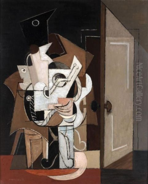 Gueridon Et Porte Ouverte Oil Painting by Louis Marcoussis