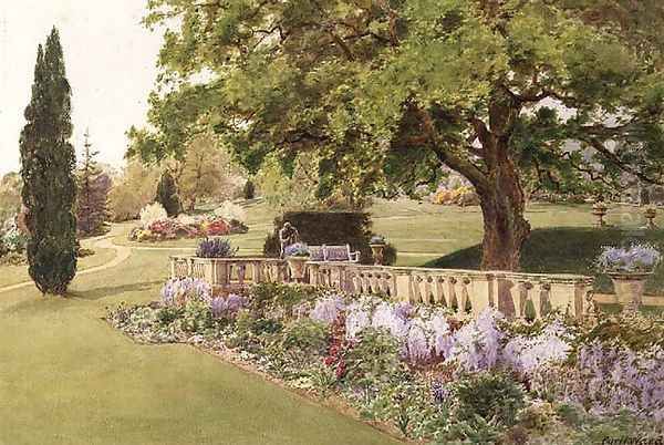 Formal Gardens seen from the Herbaceous Border Oil Painting by Cyril Ward