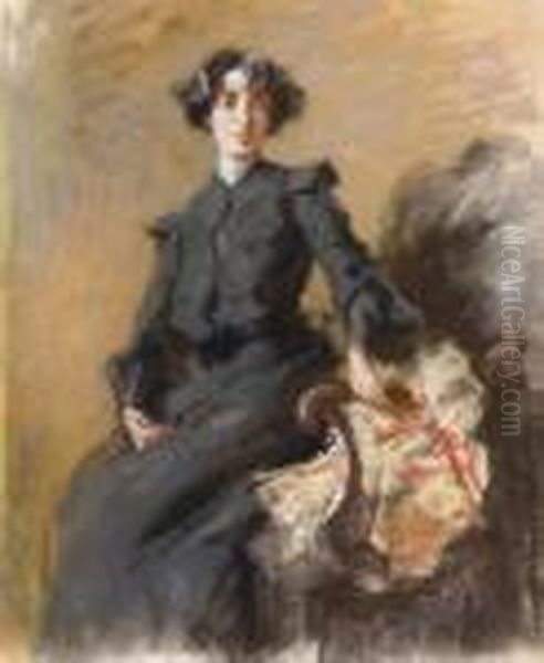 Giovane Donna In Salotto Oil Painting by Pompeo Mariani