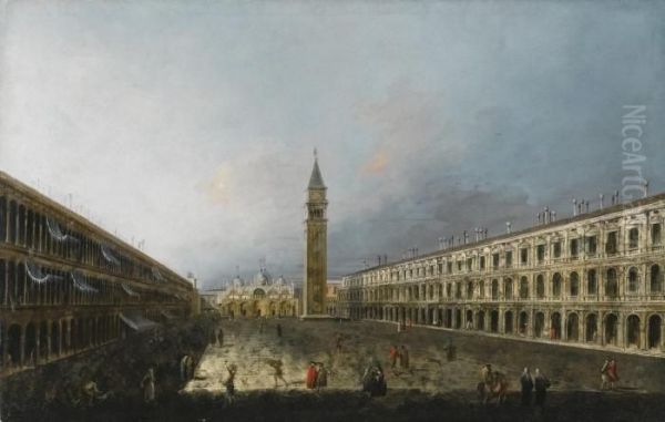 Venice, A View Of Piazza San Marco Looking Towards The Basilica Oil Painting by Michele Marieschi