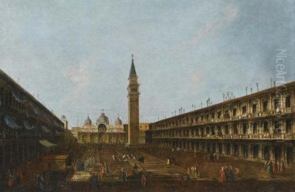 Venice, A View Of The Piazza San Marco Looking Towards The Basilica Oil Painting by Michele Marieschi