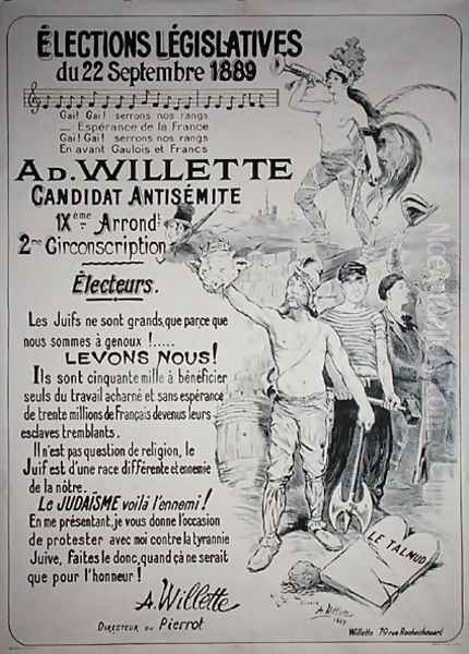 Poster promoting the election of the artist in the Legislative Elections of September 1889 Oil Painting by Adolphe Willette