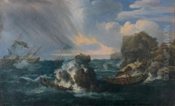 Bateau Dans La Tempete Oil Painting by Antonio Maria Marini