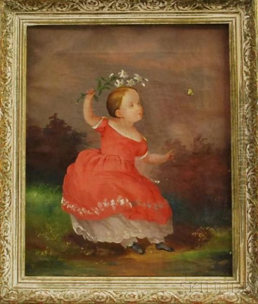 Portrait Of A Little Girl With Lilies And Butterfly Oil Painting by Alessandro E. Mario