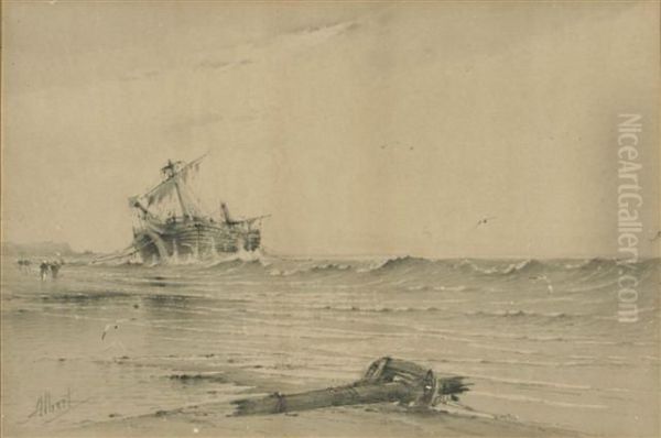 Wrecked Ship On The Sands Oil Painting by Albert Ernest Markes