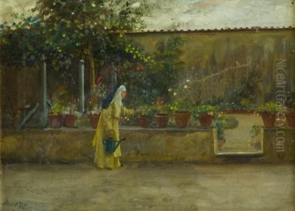 Suora In Cortile Oil Painting by Henry Marko