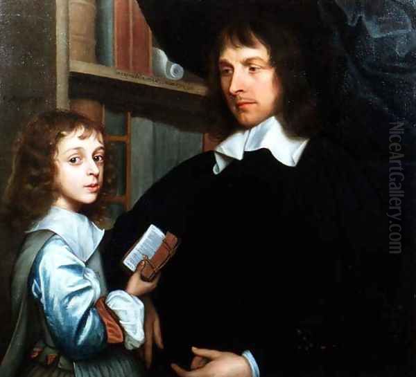 Portrait of Lady Mary Fairfax (1638-1704), aged nine, with her tutor, c.1647 Oil Painting by Robert Walker