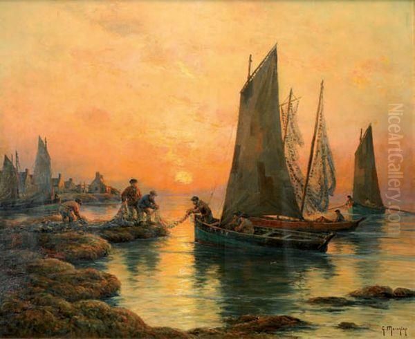 Pecheurs En Bretagne Oil Painting by Georges Philibert Charles Marionez