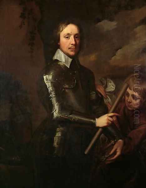 Oliver Cromwell (1599-1658) with his Page, Peter Temple, Tying on his Sash Oil Painting by Robert Walker