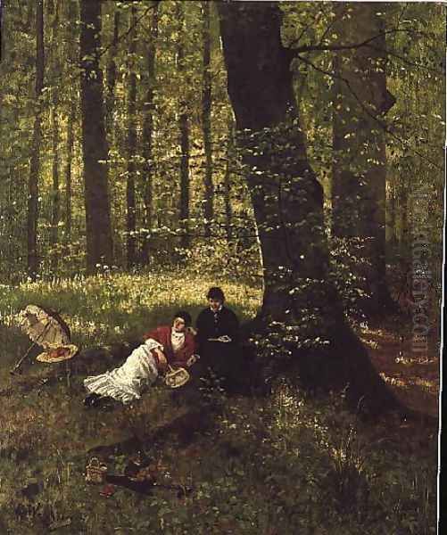 Reading in the Woods Oil Painting by Eduard Weichberger