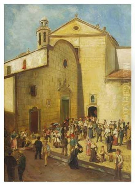 Salida De Misa Oil Painting by Ramon Marti Y Alsina