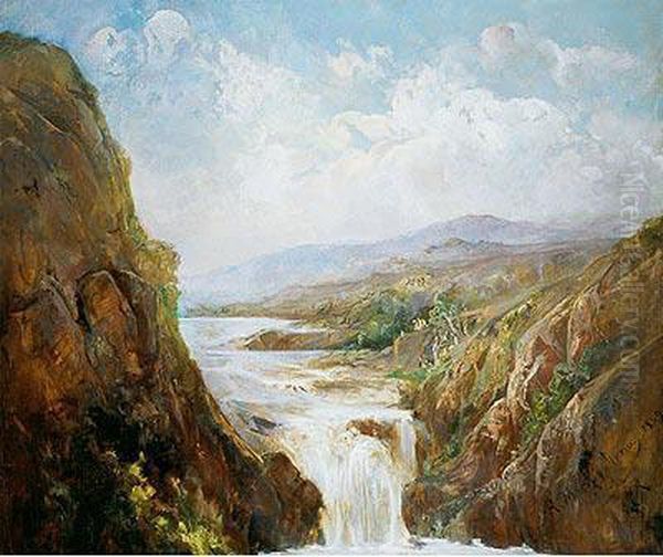 Paisaje Montanoso Concascada Oil Painting by Ramon Marti Y Alsina