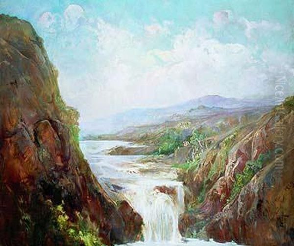 Paisaje Montanoso Con Cascada Oil Painting by Ramon Marti Y Alsina