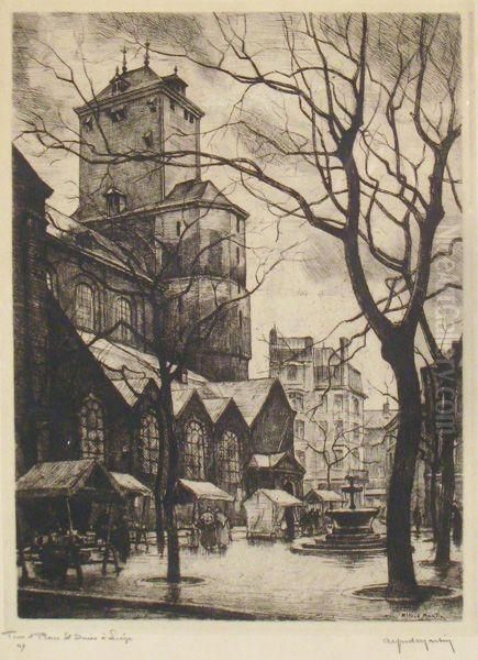 Tour Et Place Saint-denis A Liege Oil Painting by Alfred Martin