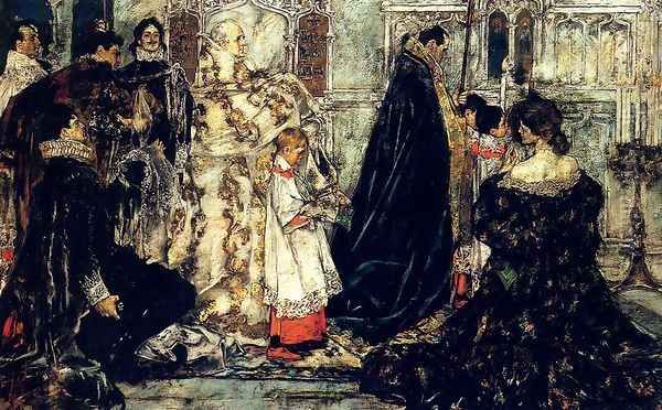 A Medieval Christmas--The Procession Oil Painting by Albert B. Wenzell