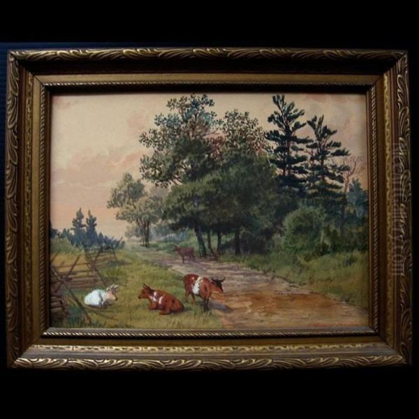 Cattle By Roadway Oil Painting by Thomas Mower Martin