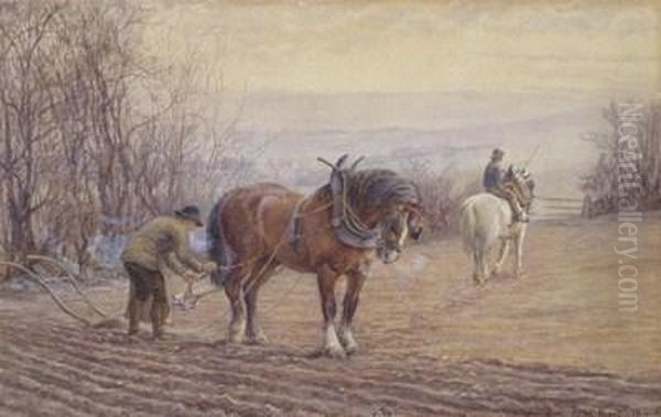 Adjusting The Plough Oil Painting by Edith Martineau