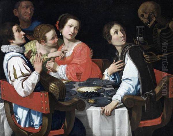 Death Comes To The Dinner Table Oil Painting by Giovanni Martinelli