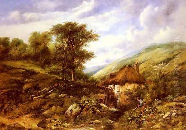 An Overshot Mill In A Wooded Valley Oil Painting by Frederick William Watts