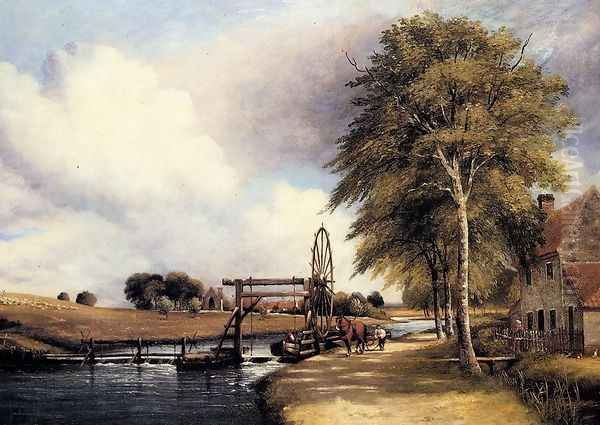 The Lock At Stanton On The Little Ouse In Norfolk Oil Painting by Frederick William Watts