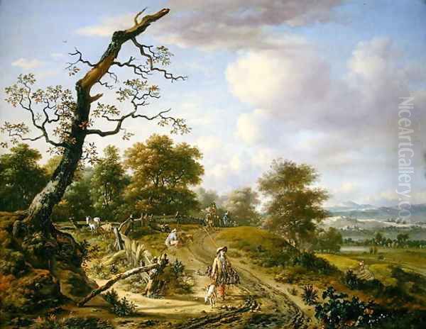 A hilly landscape with a hawking party, 1661 Oil Painting by Jan Wijnants