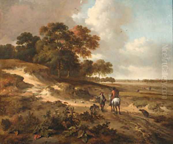 Sportsmen on a path in the dunes Oil Painting by Jan Wijnants