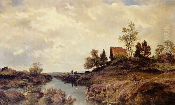 A Cottage Nestled In A River Landscape Oil Painting by Joseph Wenglein