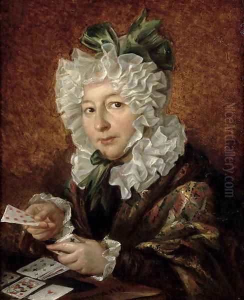 Portrait of a Woman Playing Patience, 1829 Oil Painting by Walenty Wankowicz