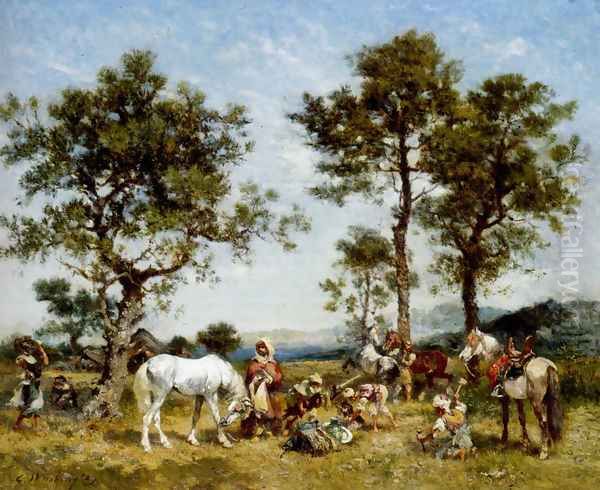 Setting up camp Oil Painting by Georges Washington