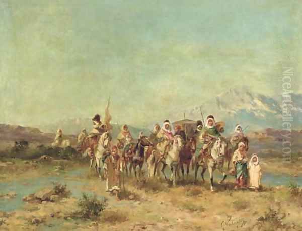 An Arab Caravan Oil Painting by Georges Washington