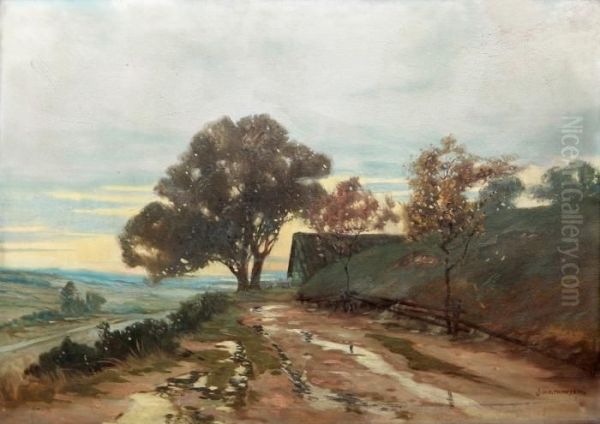 Early Evening Oil Painting by Josef Mathauser