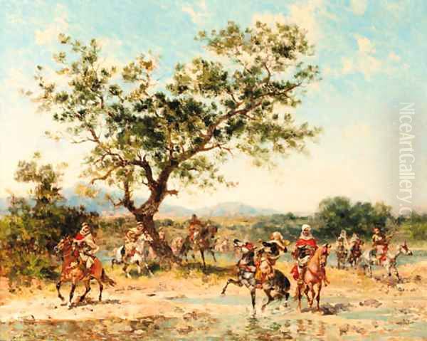 Arab horsemen at a river Oil Painting by Georges Washington