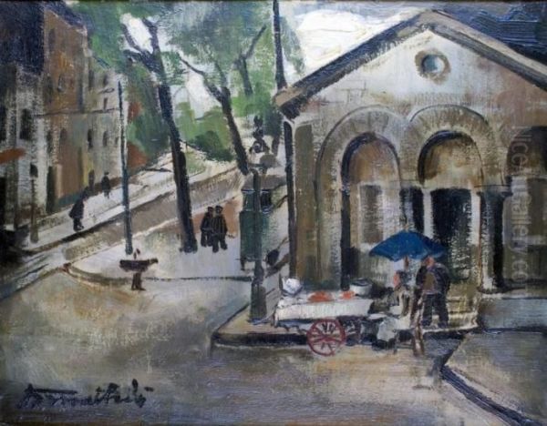 Paris, La Marchande De Quatre Saisons Devant Une Maison De L'octroi Oil Painting by Hans Mathis