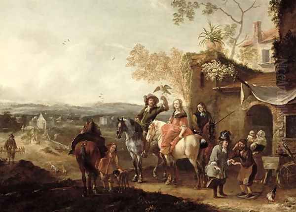 The Falconers Oil Painting by Pieter Wouwermans or Wouwerman