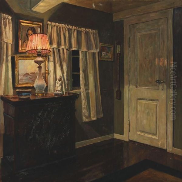 Interior Oil Painting by Valdemar Erhardt J. Mau